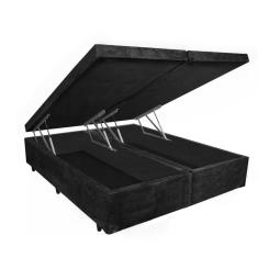 Imagem de Cama Box Queen Size Com Baú Pistão A gás Sono Suede Preto Bipartido - 158x198