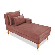 Imagem de Divã Chaise Chloe 160 cm Veludo Rosê Pés Chanfrado Castanho - D'Rossi