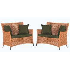 Imagem de 2 Sofás área Externa Igapó Alumínio Preta Corda Náutica E13 Terra Cota