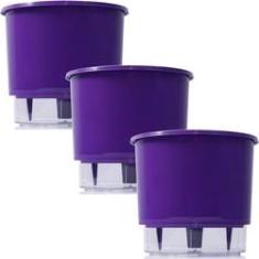 Imagem de Kit 3 Vaso Raiz Auto Irrigável 16x14cm Roxo Cultivar Planta