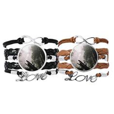 Imagem de DIYthinker Pulseira de Cenário da Natureza Florestal, Pulseira de Mão com Corda de Couro Conjunto Duplo Presente