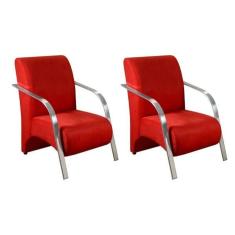 Imagem de Kit 2 Poltronas Decorativas Vênus 1 Lugar Braço Pé Alumínio D Salla Suede