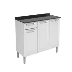 Imagem de Balcão De CozinhaDe Aço 3 Portas Com Tampo Branco