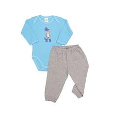 Imagem de Conjunto body e calça Best Club Baby azul e cinza com bordado urso