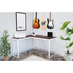Imagem de Escrivaninha em L 126x126 Completa Casa Branco/Nogal