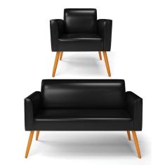 Imagem de Sofá Namoradeira Com Poltrona Pés Palito Castanho Marisa Corano Preto D03 - D'rossi