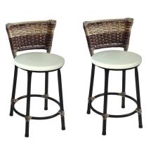 Imagem de Kit 2 Banquetas Baixas Preta com Encosto Junco Capuccino Assento Branco