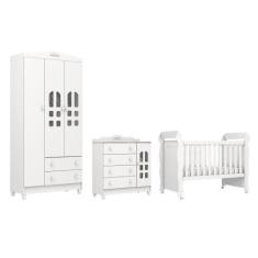 Imagem de Quarto de Bebê Berço Mini Cama Provençal Lisa Guarda Roupa 3 Portas Cô