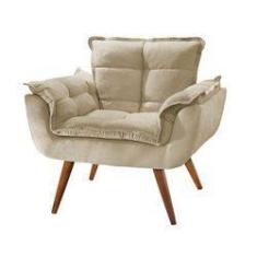 Imagem de Combo 02 Poltronas Perola Com Rodapé Pés Madeira Suede Bege