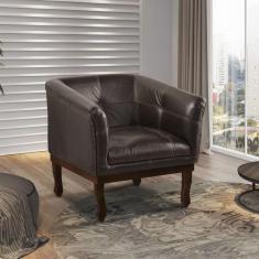 Imagem de Poltrona Estofada Madeira Maciça Noah Couro Legítimo Scala Decor Marrom