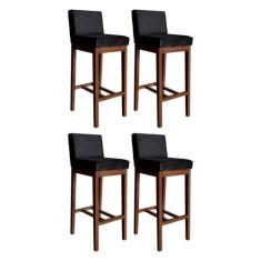 Imagem de Kit 4 Banquetas Alta Lisboa Estofada 100 Cm Madeira Maciça Castanho Su