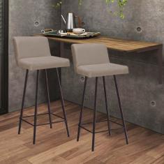 Imagem de Kit Mesa Suspensa de Parede Fixa MDF Carvalho + 2 Banquetas Lexi Ferro Marrom Sintético Bege - Ahazzo Móveis