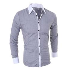 Imagem de WSLCN Camisa social masculina slim fit casual manga comprida cor contrastante, , US/EU XS (Asian M)