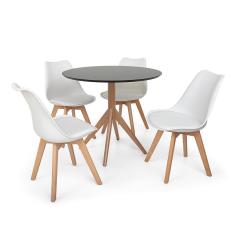 Imagem de Conjunto Mesa de Jantar Maitê 80cm  com 4 Cadeiras Eames Wood Leda - 