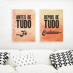 Imagem de Kit Quadro Decorativo Fé E Gratidão Marrom 45X34cm 2 Peças