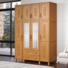 Imagem de Guarda-Roupa Casal 8 Portas e 2 Gavetas com Espelho em Madeira Dallas Carvalho - Straub Web