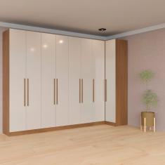 Imagem de Guarda-roupa Modulado Canto Reto de Casal Bartira Lugano 8 Portas 5 Gavetas 11 Prateleiras 4 Peças com 313,5 de Largura – Avelã/Capuccino
