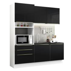 Imagem de Cozinha Compacta com Armário 5 Portas 3 Gavetas Branco Preto