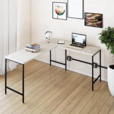 Imagem de Mesa de Escritório em L Estilo Industrial 150x140cm Active Snow/Preto