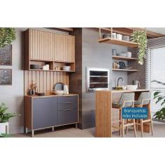 Imagem de Cozinha Completa Divina 5 Peças (1Aéreo+1Balcão+1Ilha+2Complementos) C5P186 Freijo/Titanium - MGM