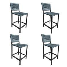 Imagem de Kit 4 Banquetas França em Corda Náutica e Base em Alumínio Preta para 