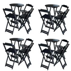 Imagem de KIT 4 JOGOS DE MESA BISTRÔ DE MADEIRA DOBRÁVEL COM 3 BANQUETAS - PRETO