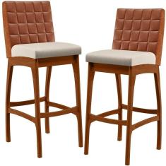 Imagem de Kit 02 Banquetas Altas Mila Camel Linho Cru