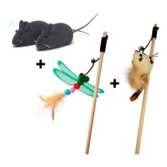 Imagem de Brinquedos Para Gato Varinha Inseto Ratinho E 2 Ratinhos