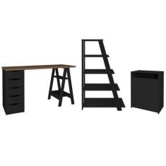 Imagem de Conjunto Escritório Home Office 3 Peças Stela A06 Nogal/Preto - Mpozen