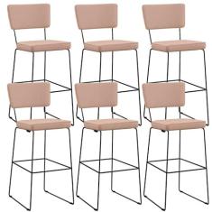 Imagem de Kit 6 Banquetas Alta Para Cozinha Sala De Jantar Base em Aço Fixa Allana L02 Linho Rosê - Lyam Decor