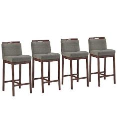 Imagem de Conjunto 4 Banquetas Madeira Maciça Dani Castanho Tec Linho