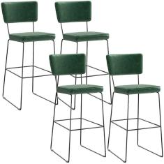 Imagem de Kit 4 Banquetas Altas Base Em Aço Fixa Facto Verde Musgo