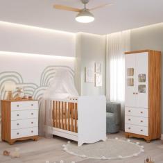 Imagem de Quarto de Bebê Completo Berço Americano Ben 3 Em 1 Cômoda Júnior Simples 4 Gavetas Guarda Roupa Uli 2 Portas 3 Gavetas 100% MDF Móveis Peroba