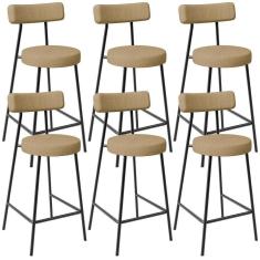 Imagem de Kit 06 Banquetas Baixa Para Cozinha Sala De Jantar Bancada Milão L02 Linho Bege Escuro - Lyam Decor