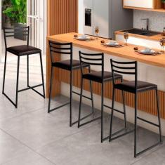 Imagem de Conjunto de 4 Banquetas Alta Lisboa de Aço de Carbono - Acesse Móveis,