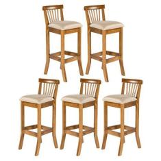 Imagem de Kit 5 Banquetas Alta para Balcão 36 x 100 Cm Valencia Madeira Maciça I