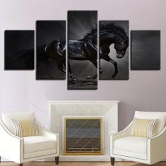 Imagem de Quadros Decorativos 5 Peças Cavalo Negro Animais Moderno