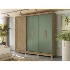 Imagem de Roupeiro Mdp 5 Portas e 4 Gavetas com Pés Nogueira/Verde Oliva