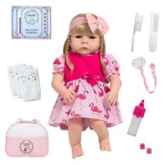 Imagem de Boneca Reborn Abigail Olhos Castanhos Fofinha Vários Itens - Cegonha R