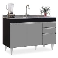 Imagem de Balcão Gabinete 120cm 3 Portas 2 Gavetas Michigan Preto/Cinza - Lumil