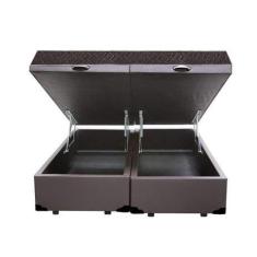 Imagem de Cama Box Baú Casal Colchão Espuma D33 + Box Bipartido Sintético Marrom Serra Negra 56x138x188