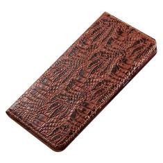 Imagem de POCHY Capa para iPhone 15 Pro Max/15 Pro/15 Plus/15, capa de couro bovino, carteira de luxo feminina flip magnética capa de proteção, marrom, 15ProMax