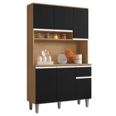 Imagem de Cozinha Compacta 105cm Com 6 Portas 1 Gaveta Márcia Preto/Amêndoa - Aj