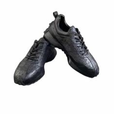 Imagem de Authentic Real Ostrich Skin Clear Black Mid Top Tênis masculino com cadarço couro exótico genuíno masculino casual macio para uso ao ar livre sapatos rasos, Preto, 41