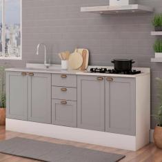 Imagem de Cozinha 100% Mdf Modulada Iluminata Com Balcão Para Cooktop Branco Fendi