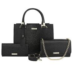 Imagem de Kit Bolsa Feminina Castelo + Clutch Alça de Corrente + Carteira Alice Monteiro Cor:Preto;Tamanho:Único;Gênero:Feminino