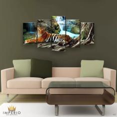 Imagem de Quadros Decorativos Tigre Cachoeira Hd Quarto Sala Kit