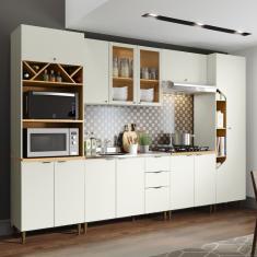 Cozinha completa sophie viena modulada 6 peças 295 cm 15 portas 3 gavetas  com tampo branco