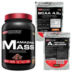 Imagem de Hipercalórico Amazing Mass 1,5Kg + Albumina Protein 500g + BCAA 4,5 1kg-Bodybuilders Chocolate