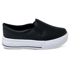Imagem de Tênis Slip On Feminino Preto Liso Flatform Detalhe Listra-Feminino